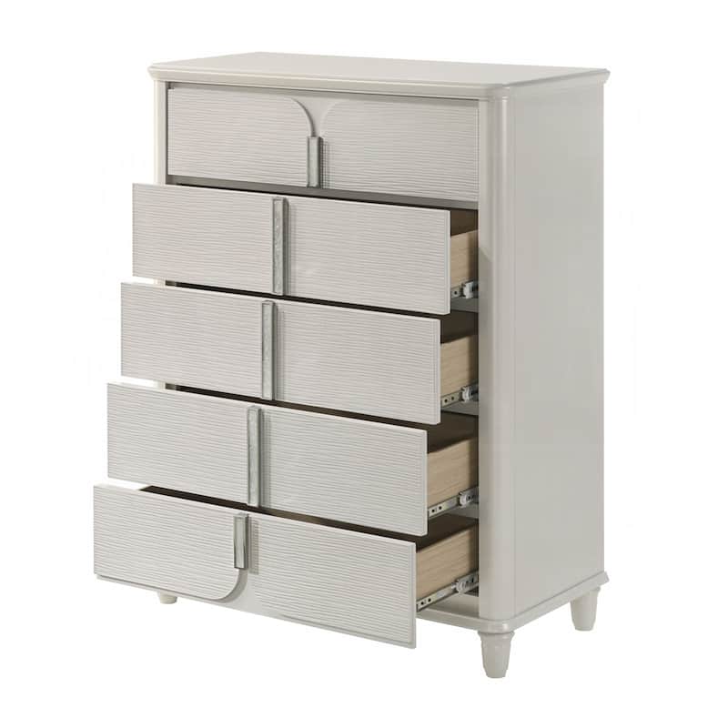 5 Drawers Wooden Chest in Pearl White Finish