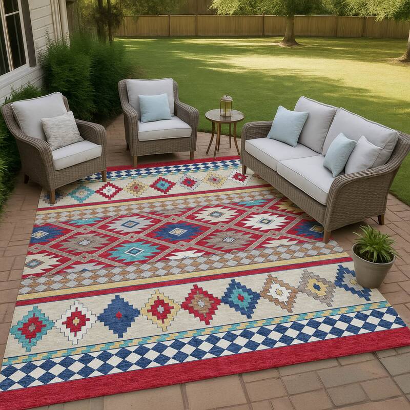 Machine Washable Indoor/ Outdoor Global Clemente Chantille Rug - Red - 9' x 12'