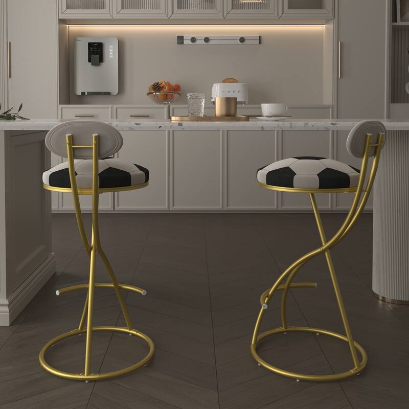 Upholstered S-shaped Barstools Set of 2 Velvet Counter Bar Stools Football Print Round Dining Stool