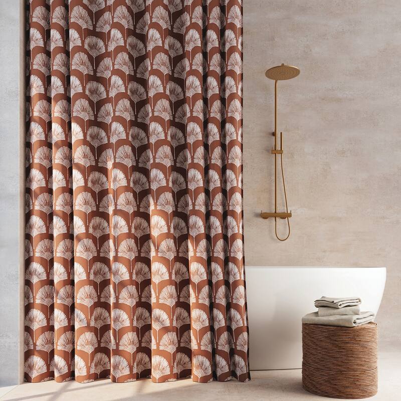 Indigo Road by Egypt Sherrod Meru Fan Leaf Block Print 1-Piece Shower Curtain - 70" x 72" - Dusty Terracotta