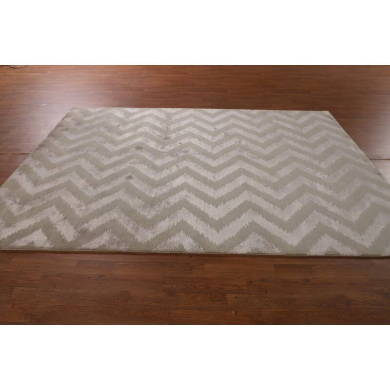 Chevron Style Nepalese Indian Area Rug Handmade Wool Carpet - 6'0" x 8'9"