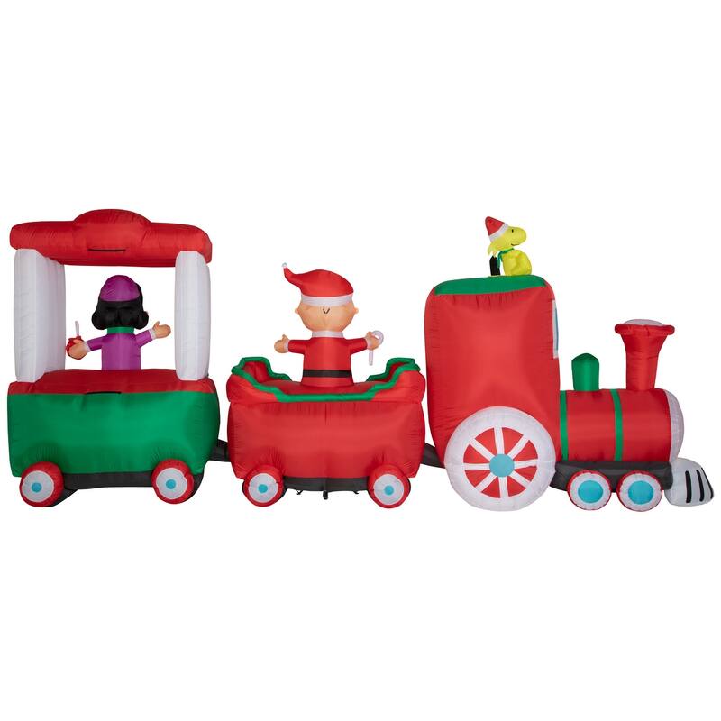 Gemmy Christmas Airblown Inflatable Peanuts Train Scene , 7.5 ft Tall, Multi