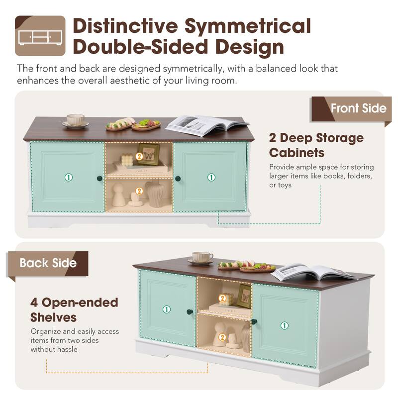 Farmhouse Style Coffee Table with Sliding Doors