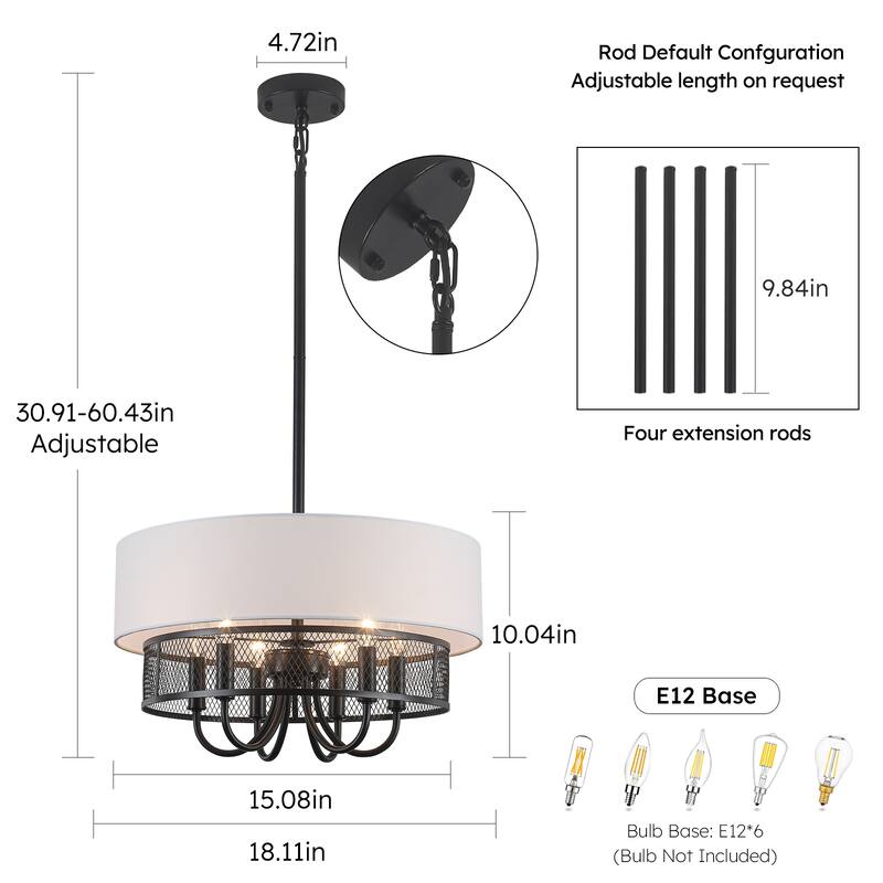 6 Lights Farmhouse Elegant Double Shade Chandelier Light Adjustable height Suitable for many different spaces