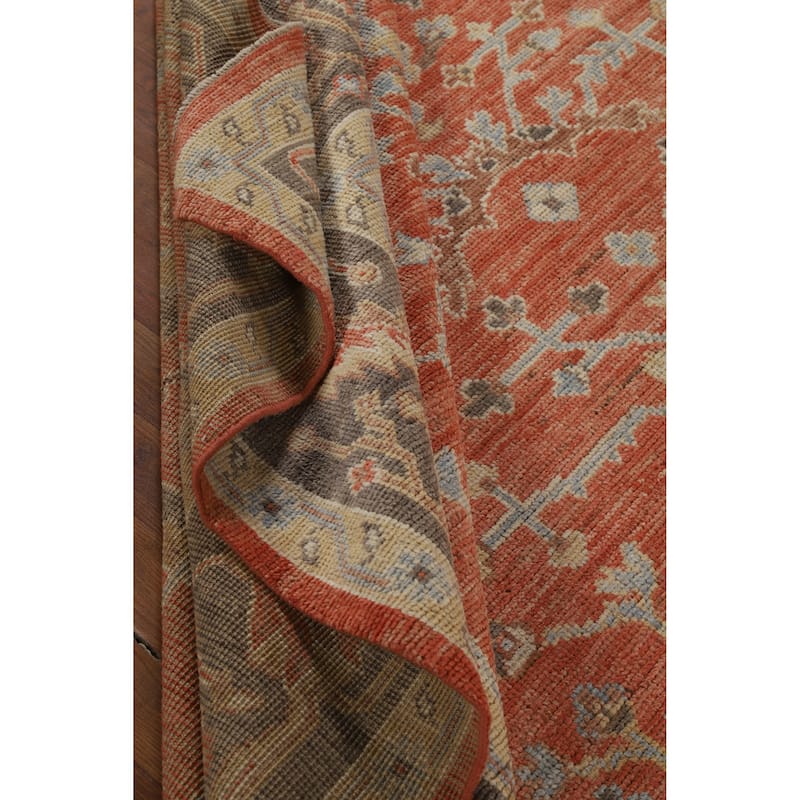 Hand Knotted Oriental 100% Wool Carpet Transitional All-Over Oranges & Rust Oushak Area Rug - 12' 7'' X 9' 0''