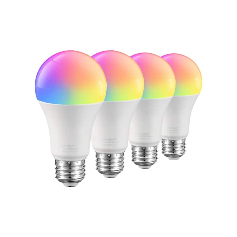 Smart LED Light Bulb White 4 Pack A19 RGB Color Changing Dimmable WiFi Bluetooth Compatible with Alexa - 2.36 x 2.36 x 4.53 in