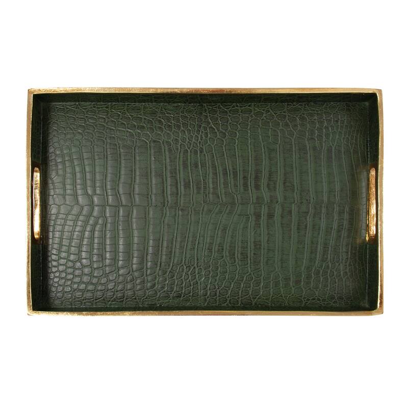 Allan Andrews Green & Gold Synthetic Embossed Alligator Tray - 20"W x 13.25"D
