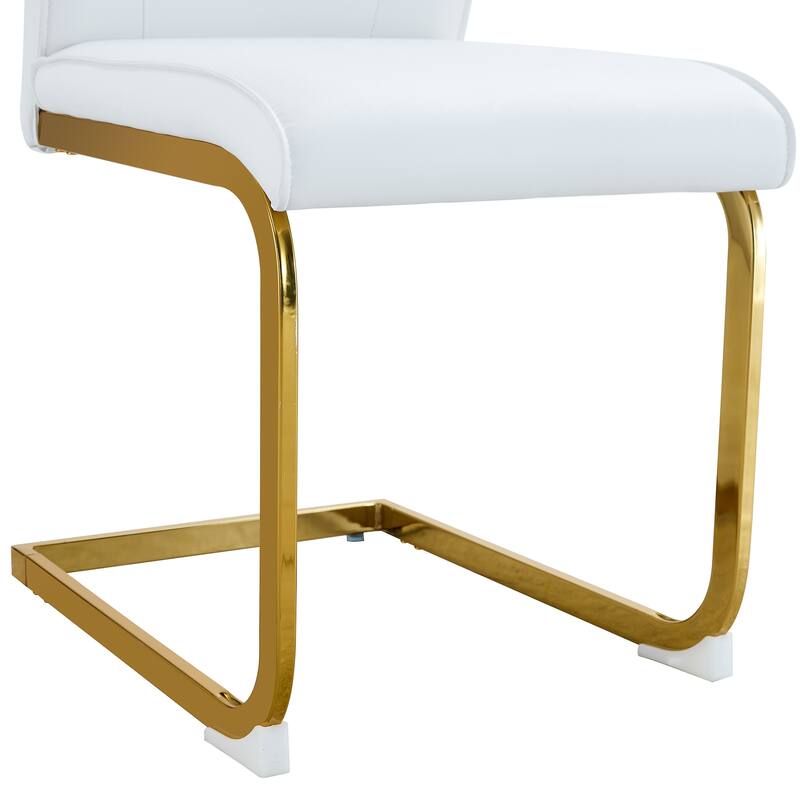 8 Piece PU High Elastic Dining Chair With High Backrest, Cushion, Gold Metal Legs For Dining Room Kitchen Living Room Bedroom