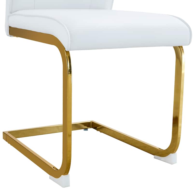 PU High Resilience Dining Chair Set of 4 Luxury Arch Chair with Arched Metal Silver Leg Upholstered Kitchen Chair