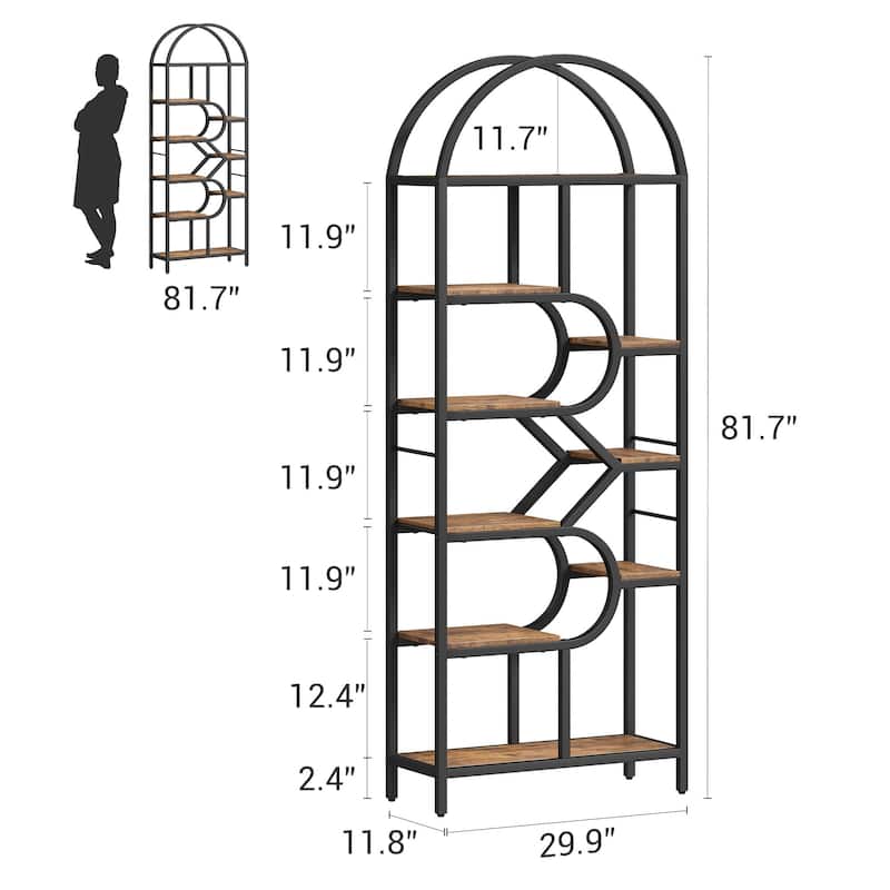 81.7 Inch Arched Bookshelf, Open Bookshelf with Storage Shelf, Geometric Bookcase Display Racks Tall Standing