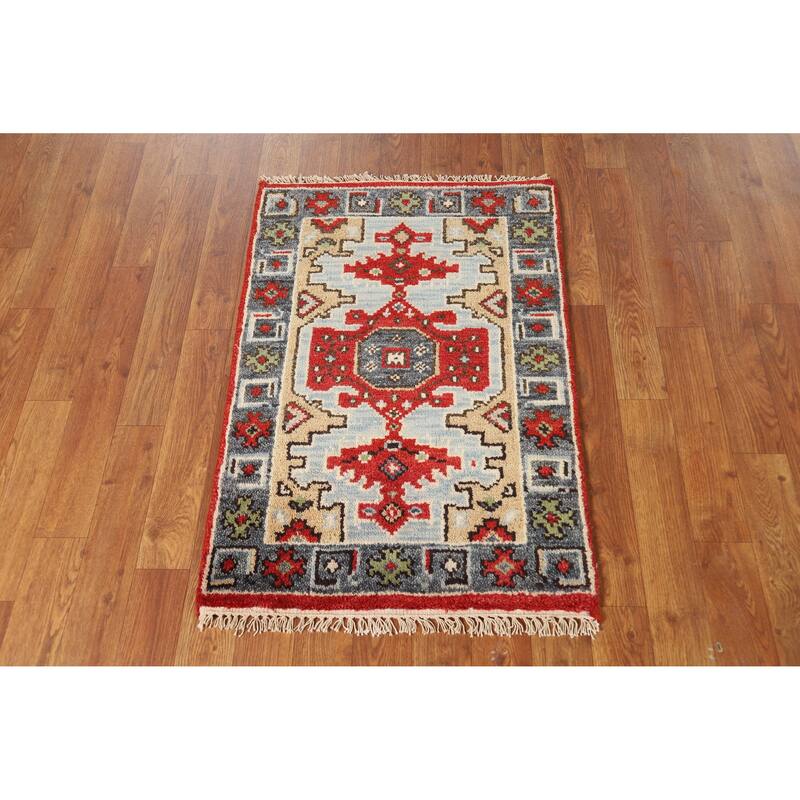 Hand Knotted Oriental 100% Wool Carpet Traditional Geometric Navy Blue & Blues Viss Area Rug - 3' 0'' X 2' 0''