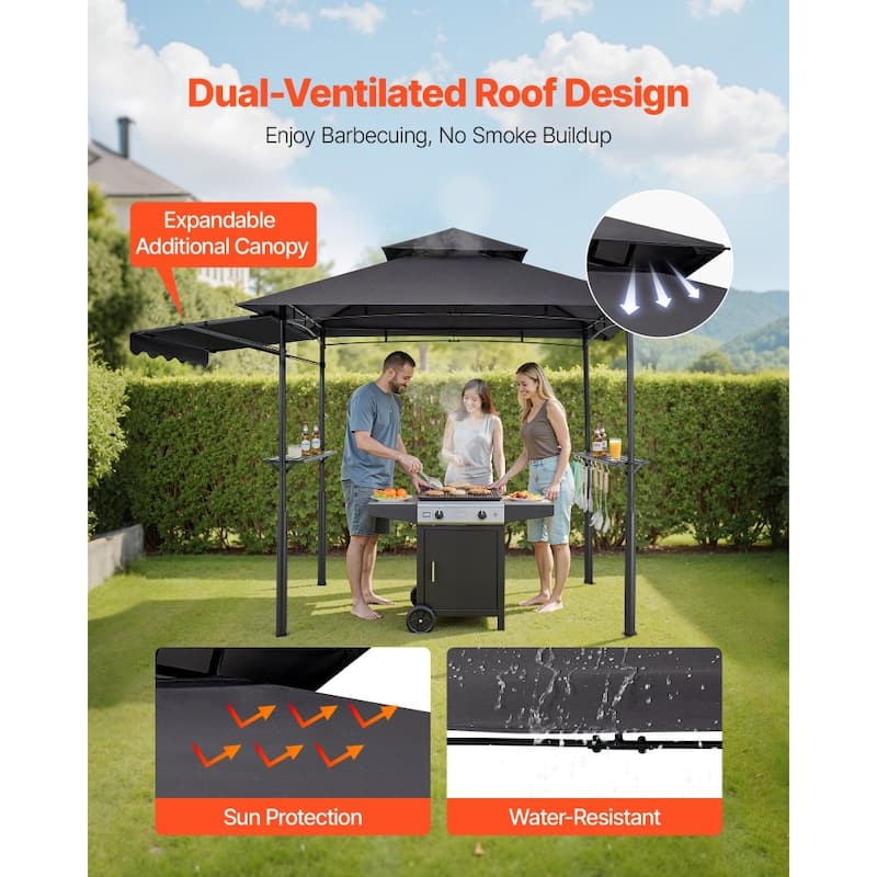 8x5 FT Outdoor Grill Gazebo with Double Tier Roof and UV Protection Canopy and Steel Frame Shelter - 95.67” x 59.06” x 98.43”