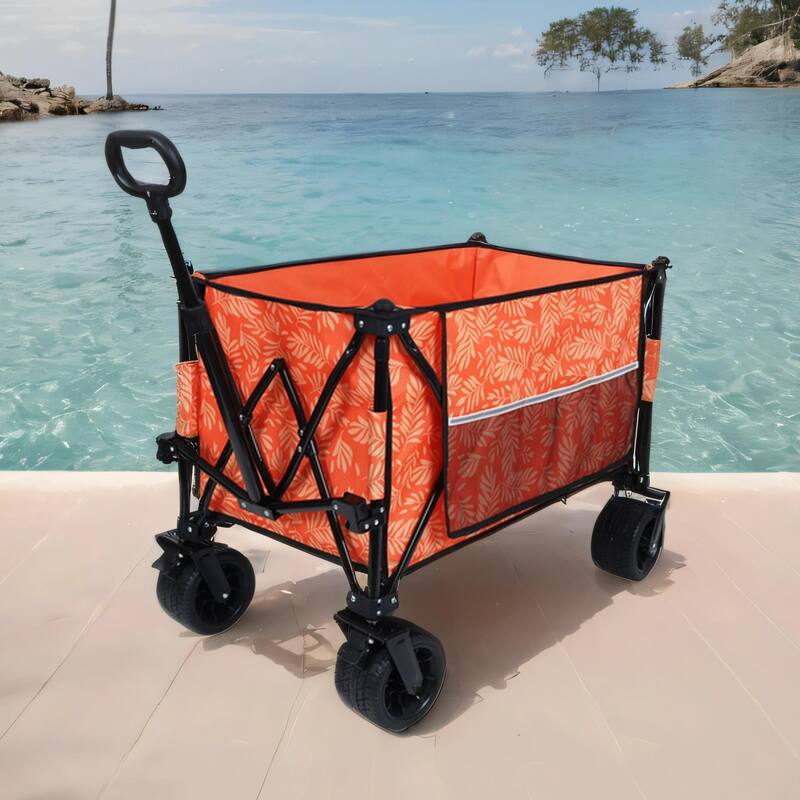 Heavy Duty Foldable Wagon w/ Wheels & Brakes, All-Terrain Utility Cart