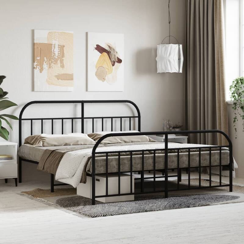 vidaXL 12 Inches Metal Bed Frame No Mattress - Black 1/86.2" x 73.6" x 39.4"
