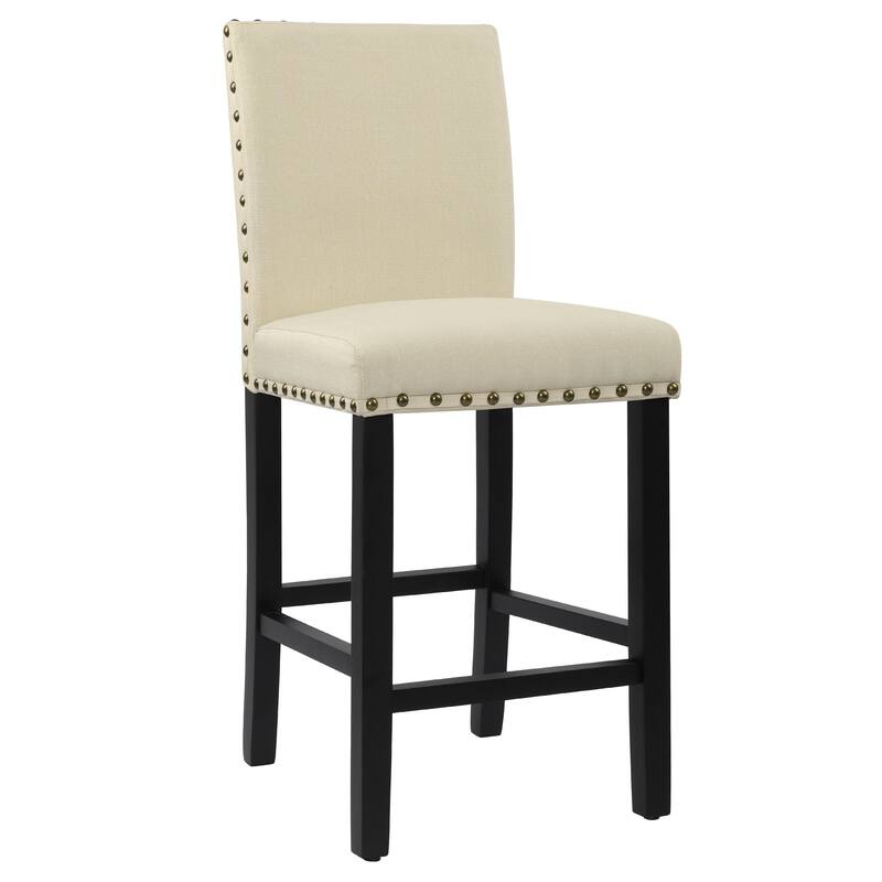 25 Inches Bar Stools Set of 2 Upholstered Counter Height Bar Stools with Back and Nailhead Trim