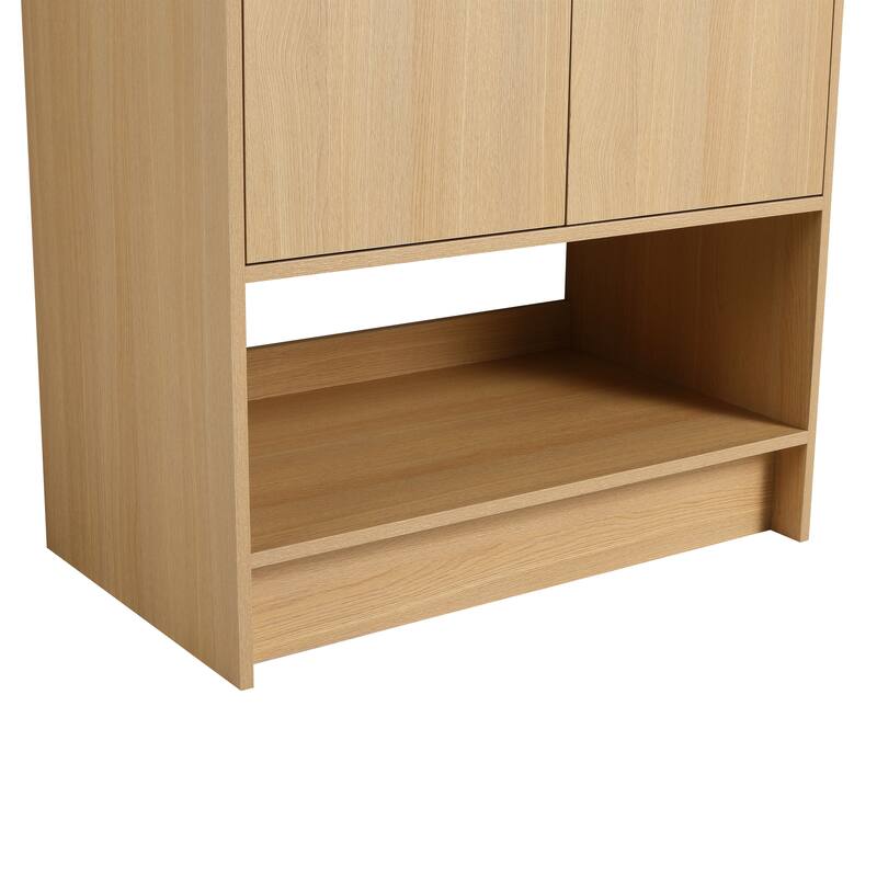 GDFStudio - Lisbon Modern Minimalist Freestanding Bathroom Vanity Cabinet with Soft Close Doors, Open Shelf, Sink NOT INCLUDED