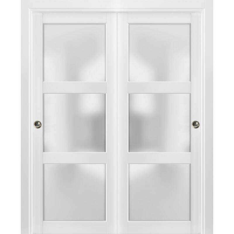 Sliding Closet Frosted Glass 3 Lites Bypass Doors / Lucia 2552 White