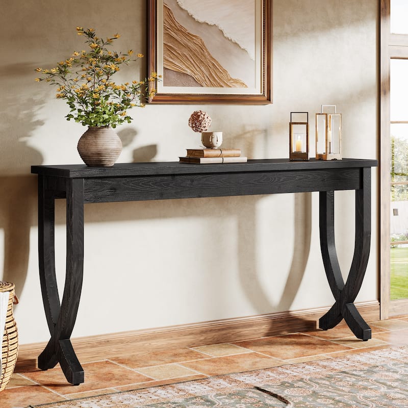 63-Inch Console Table, Farmhouse Entryway Table, Long Sofa Table - Black