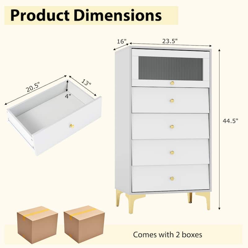 Gymax 4 Drawer Dresser 44.5'' Tall Dresser Chest of Drawers w/Flip-up