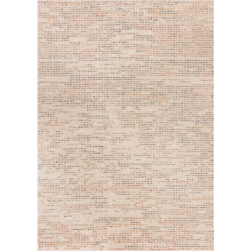 Hampton Cream Beige Red Orange Distressed Area Rug, 5'3" x 7'7"