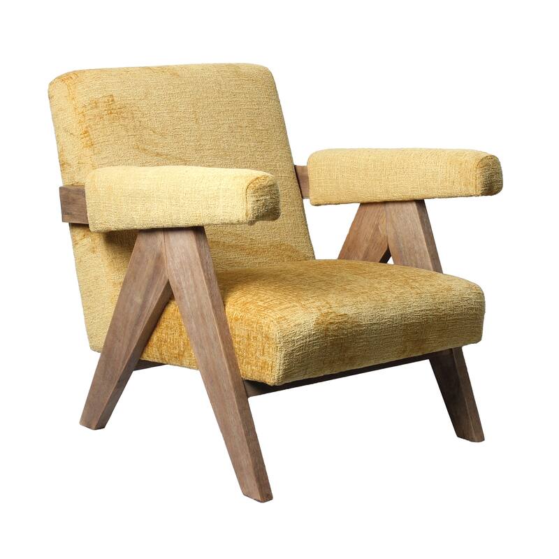 Pierre Nautical Wooden Lounge Chair - Yellow Fabric with Light Wash Frame