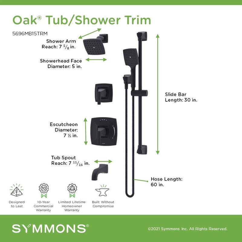 Symmons 569615TRM Oak Tub and Shower Trim Package with 1.5 GPM Single