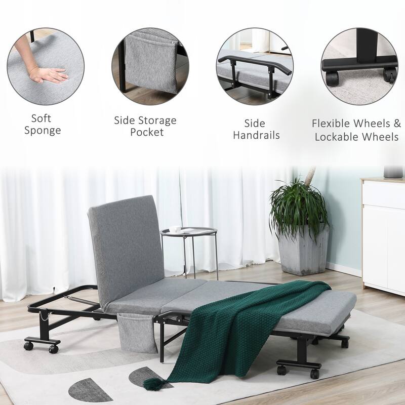 HOMCOM Folding Bed with 3.25" Mattress, Portable Foldable Guest Bed with Adjustable Backrest