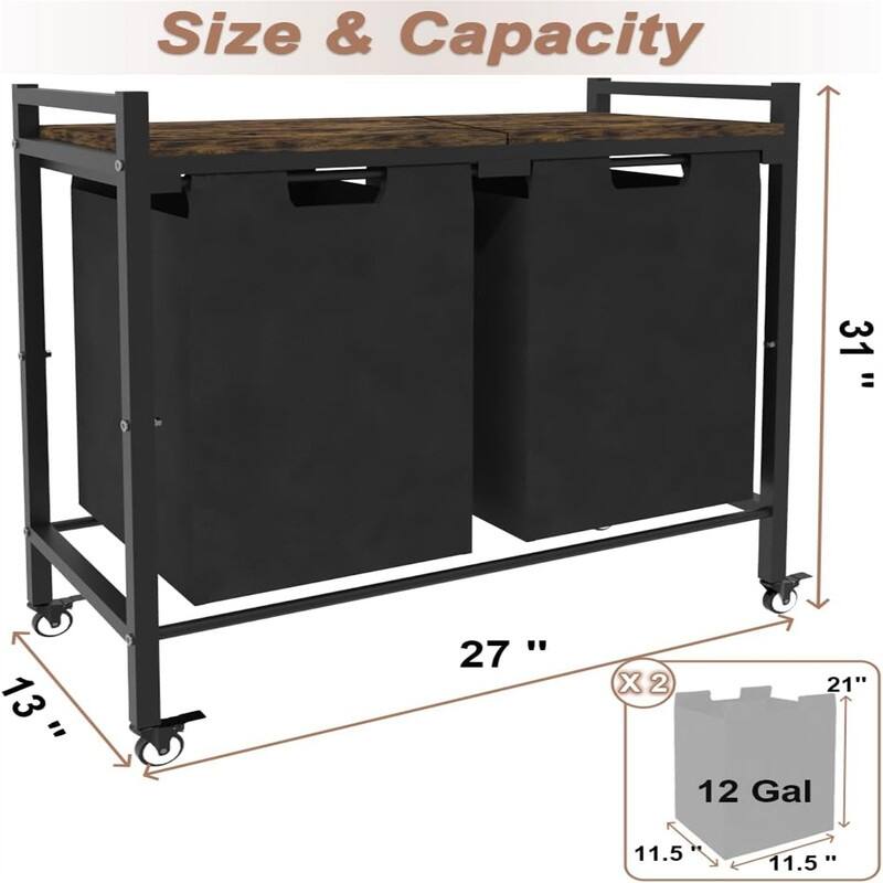 Laundry Hamper with Wheels - 27"L x 13"W x 31"H