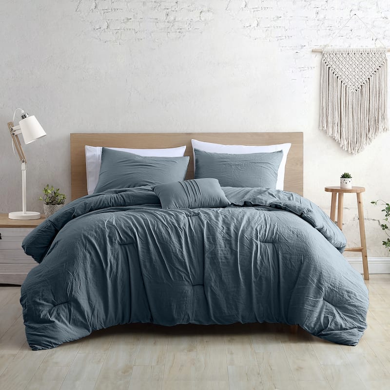 Modern Threads Braelyn 4-Piece Garment-Washed Comforter Set - Denim - Queen