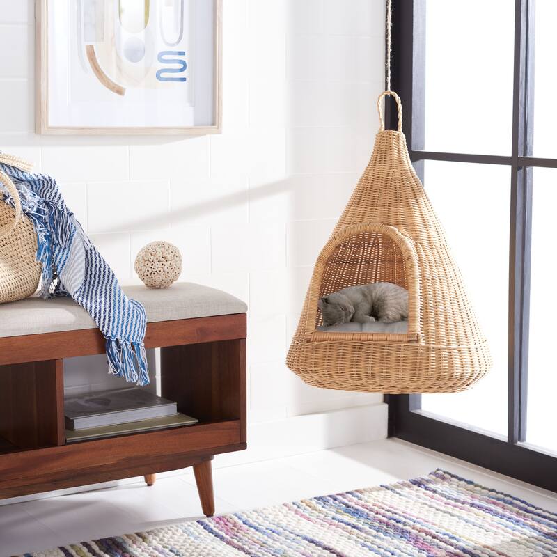 SAFAVIEH Tifa Wicker Cat Bed with Cushion - 17.3 in. W x 17.3 in. D x 24.4 in. H