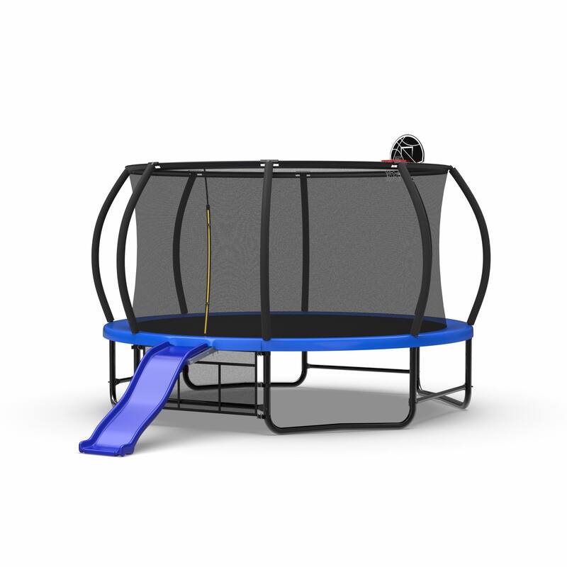 Outdoor trampoline slide, blue