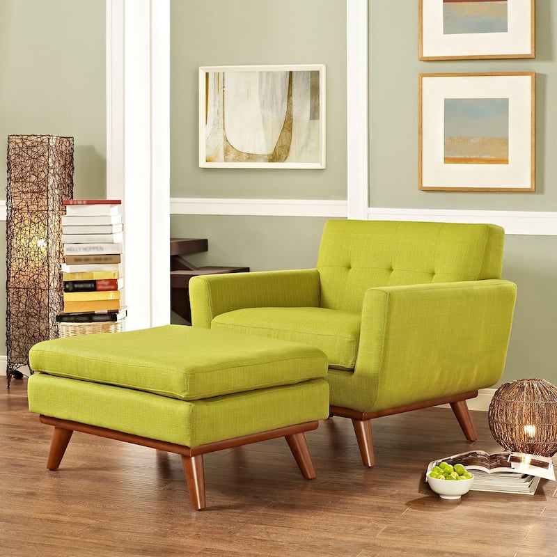 Engage Mid Century Chair Ottoman Set - Wheatgrass