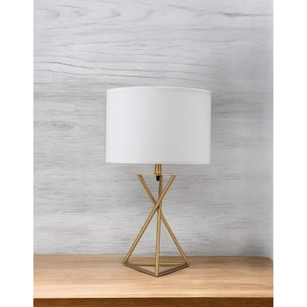 26"H Modern Geometric Gold Table Lamp with White Fabric Drum Shade for Bedroom or Living Room - 26.25"H x 15"W x 15"D