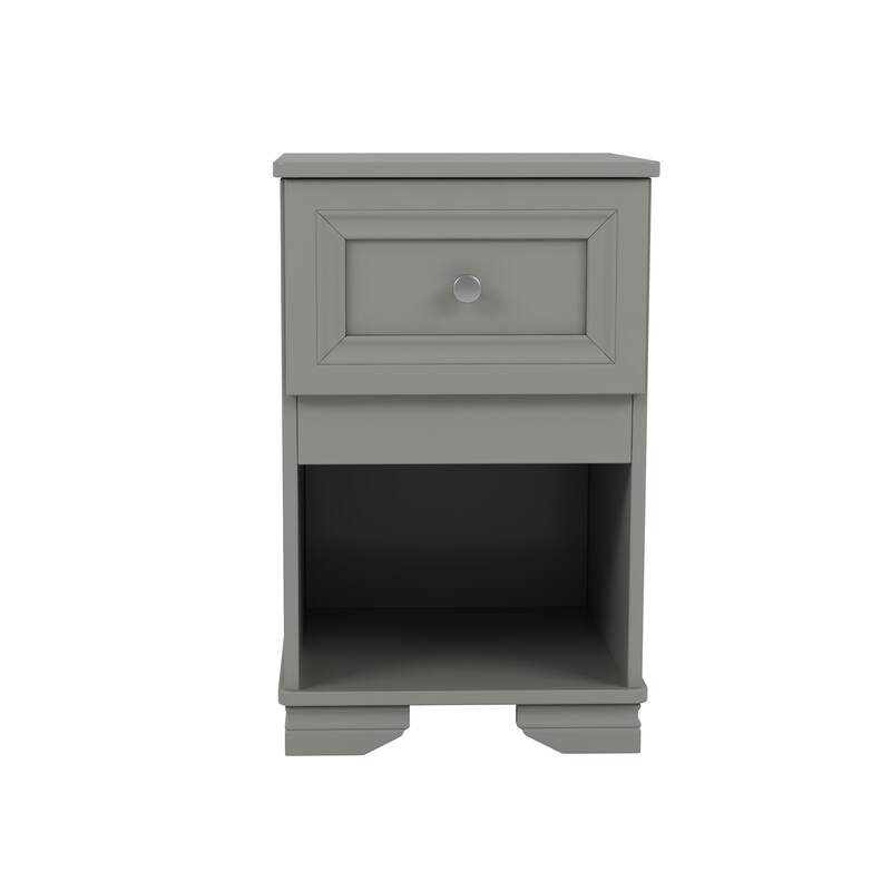 Nightstand With Drawer And Open Shelf, Retro Style Bedside Table With Classic Design And Metal Handle - Grey