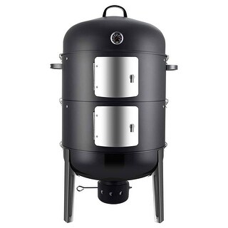 Realcool 20 Inch Vertical Heavy Duty Steel Charcoal Outdoor Smoker Grill, Black - 19.1