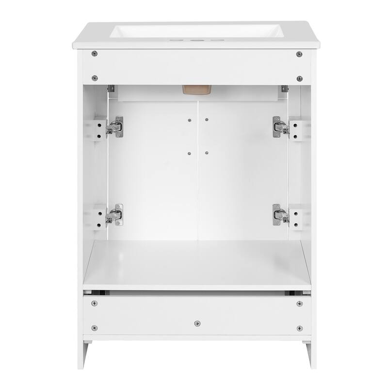 24" Bathroom Vanity with Integrated Ceramic Sink, Cabinet with 2 Doors, 1 Tip-out Drawer