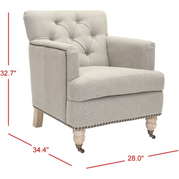 dimension image slide 1 of 2, SAFAVIEH Manchester Light Grey Tufted Club Chair - 28" x 34.4" x 32.7"