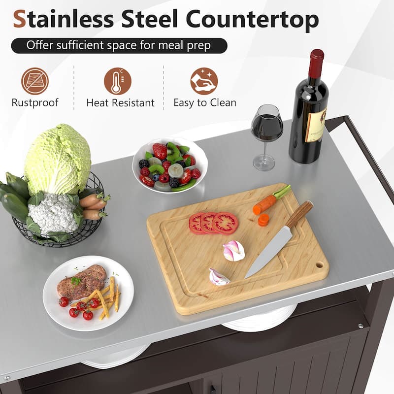 Costway Outdoor Grill Cart Movable Prep Table with Storage Cabinet - See Details