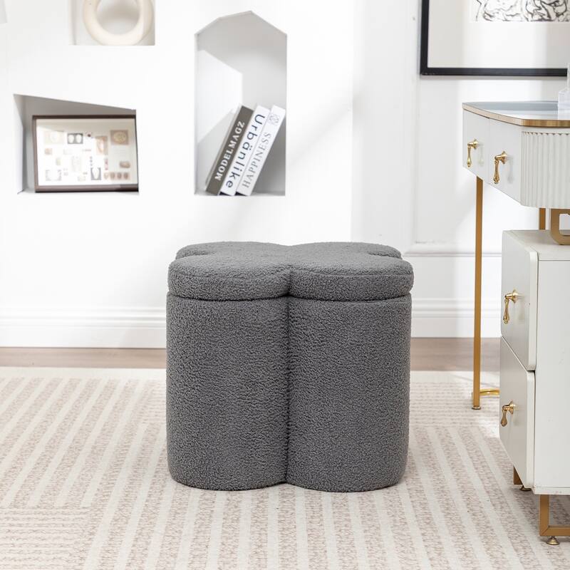 SEYNAR Modern Glam Teddy Velvet Flower Shape Storage Ottoman