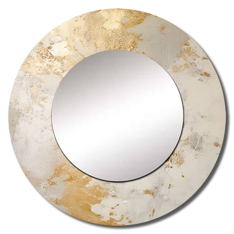Designart "Fizzs Beige And Gold Fantasy" abstract Round Office Mirror - Beige Modern Mirror For Wall Décor