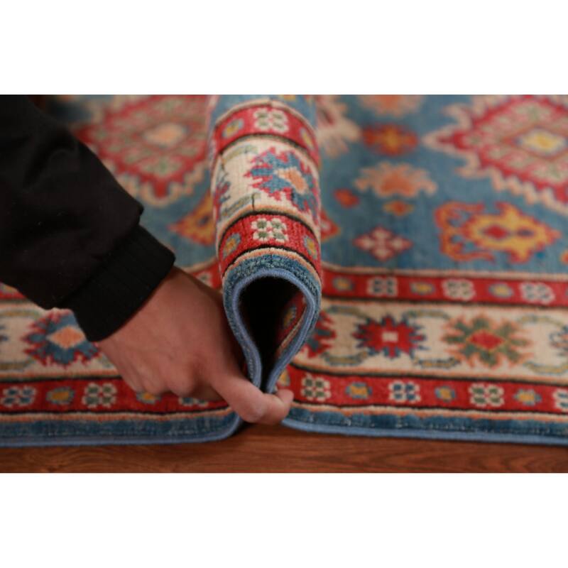 Kazak Foyer Rug Handmade Traditional Blue Wool Carpet - 2'10"x 4'1"
