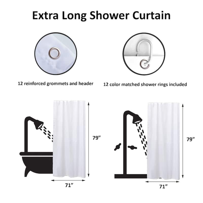 Extra Long Shower Curtain Polyester 12 Rings 79"L x 71"W