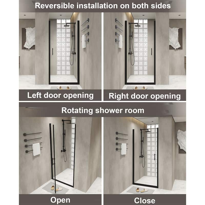 "34x72 Inch Half Frame Pivot Shower Door