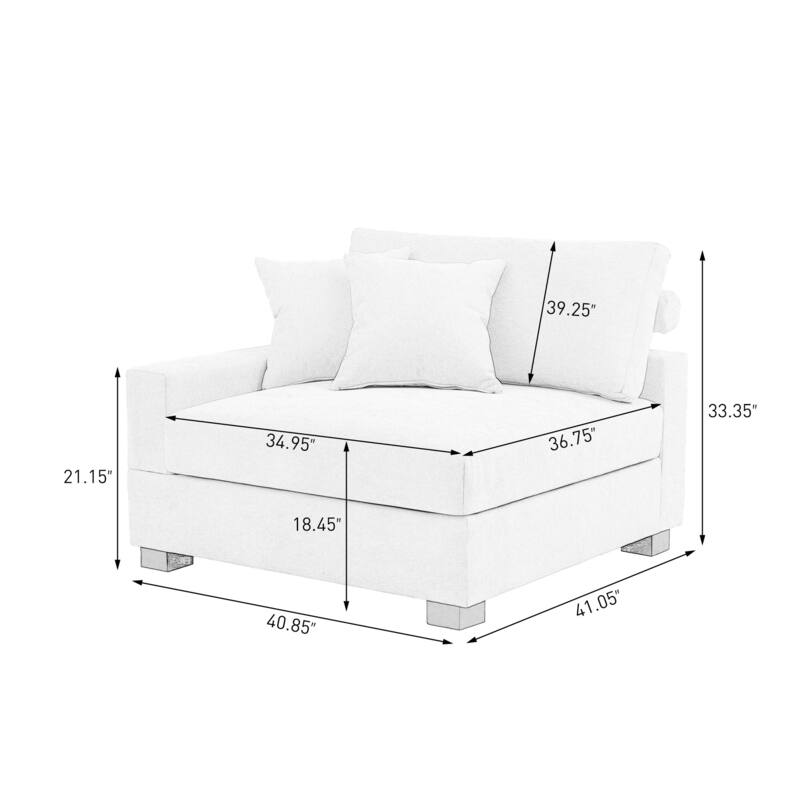 Plush Chenille Single Modular Sectional Sofa Chaise with Pillows
