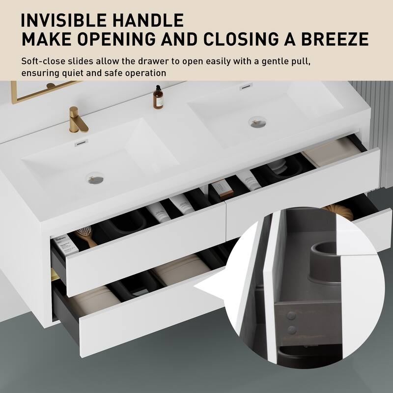 GDFStudio - Maxwell Floating Bathroom Vanity with Stone Resin Countertop & Soft-Close Drawers