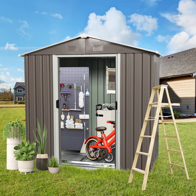 8 ft. x 4 ft. Outdoor Galvanized Metal Storage Shed with Window - Grey