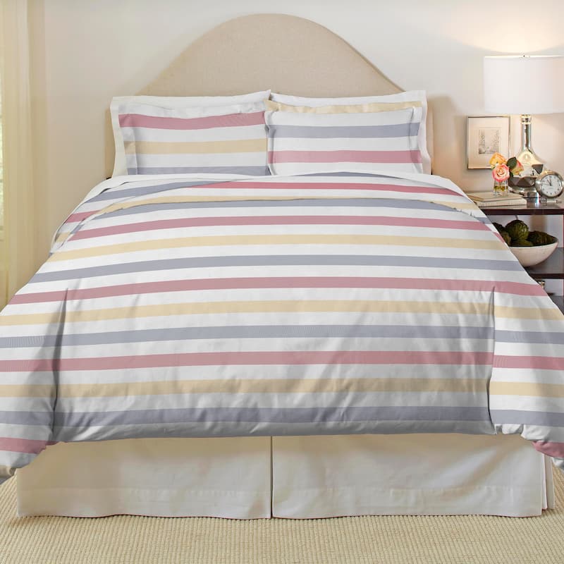 Pointehaven Flannel 180 GSM Brushed Soft Cotton Oversized Duvet Sets - King - Cal King - Cabana Stripe