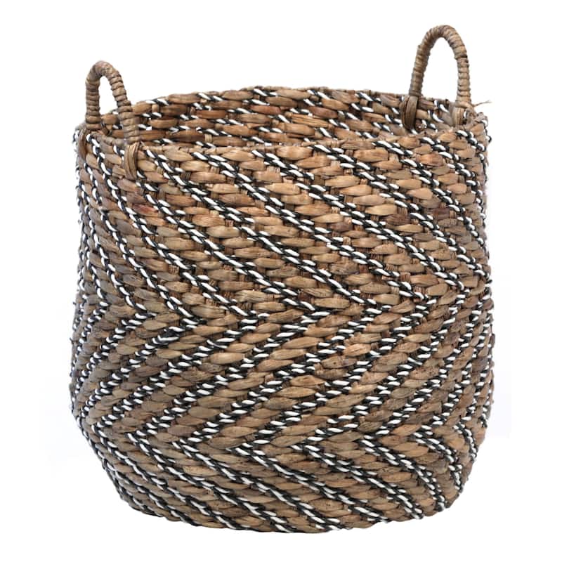 Stunny Hand Woven Water Hyacinth and Cotton Tall Storage Basket