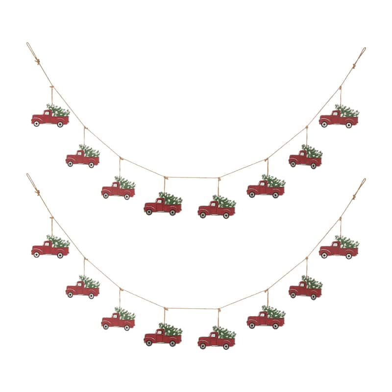 Glitzhome Set of 2 6'L Metal Christmas Tree in Truck Garlands - Truck