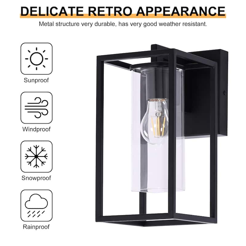 2 Pack Metal 1-Light Clear Glass Outdoor Wall Lighting Sconce
